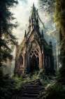 Medieval church abandoned in forest. AI Generated. Art Print